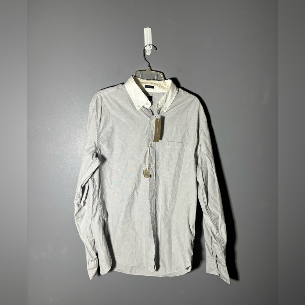 J. Crew White Button-Down Dress Shirt with Light Gray Pinstripes